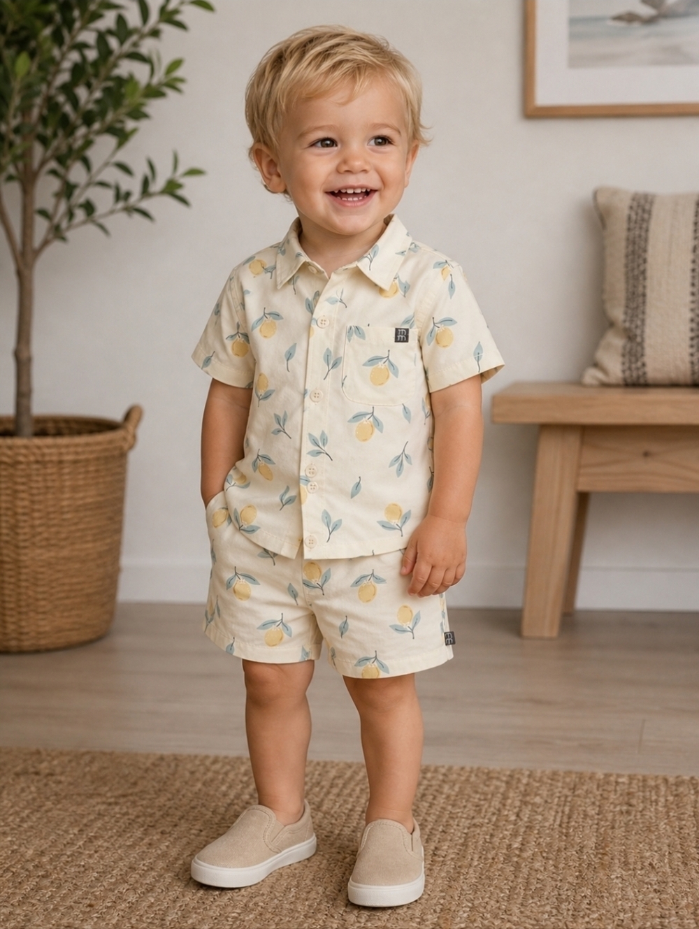 Modern Moments by Gerber Toddler Boy Lemon Print Shirt & Short Set, 18M